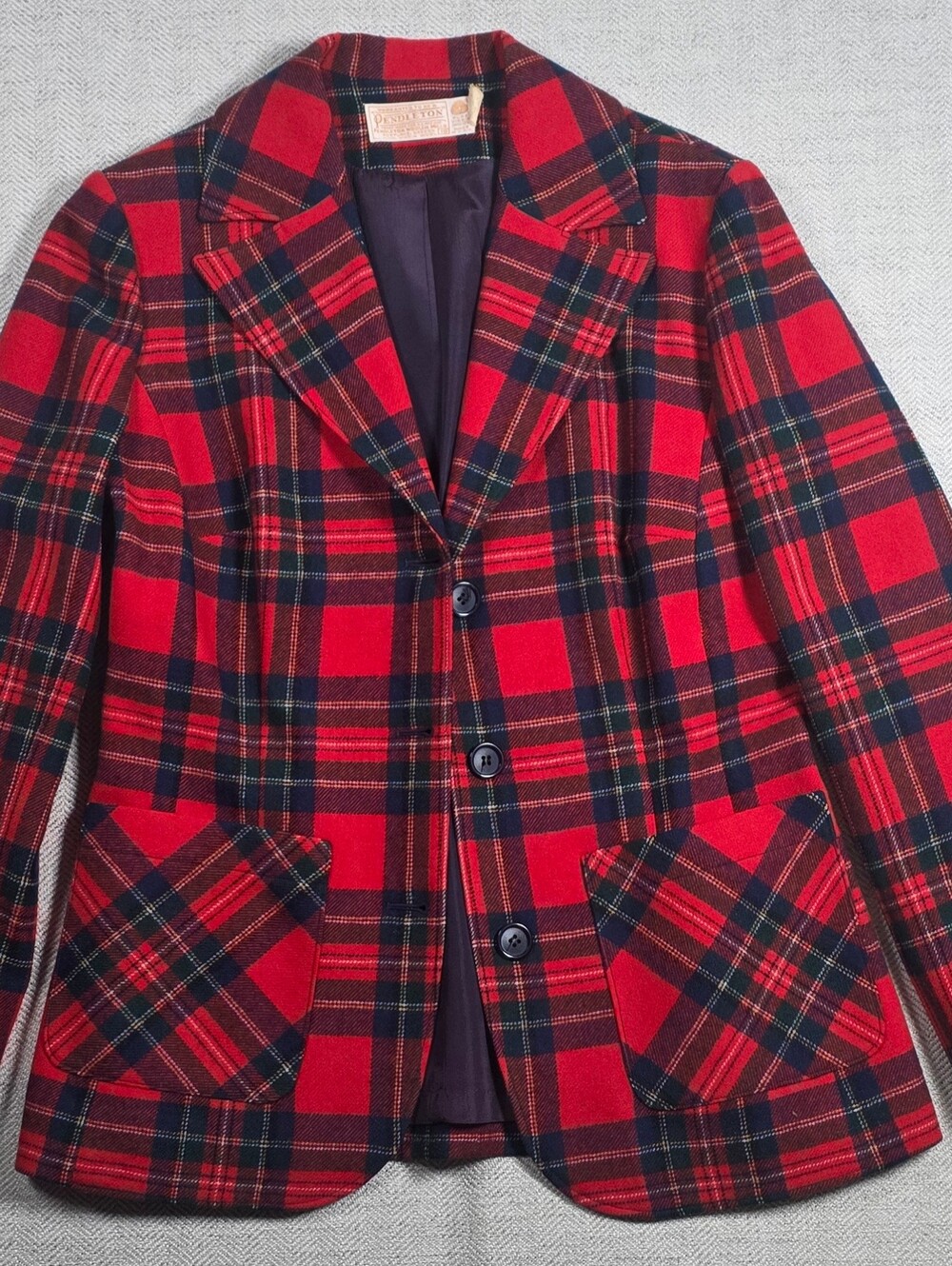 Vintage 70s Pendleton Wool Plaid Blazer Jacket Womens Size 10